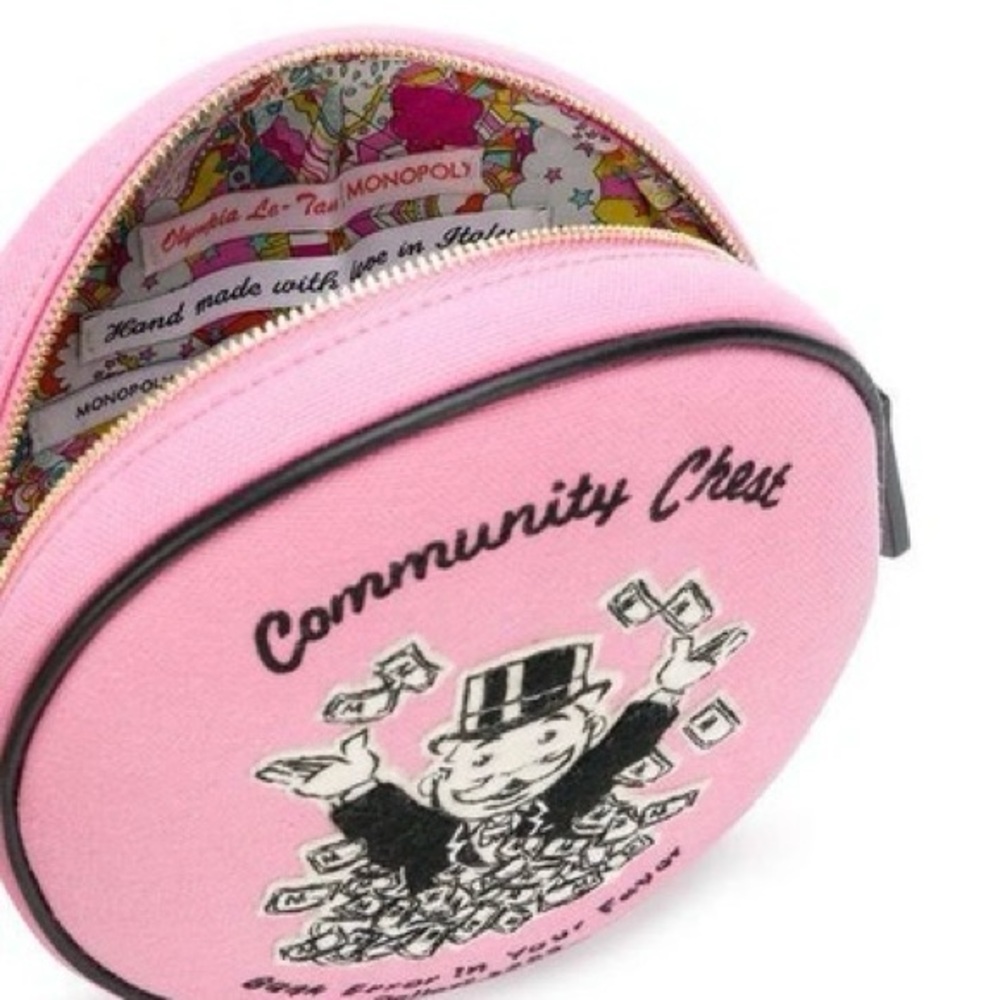 Olympia Le-Tan Monopoly Community Chest bank error dizzie shoulder bag in pink - Picture 3 of 16
